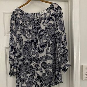 Nine West Navy and White Paisley Blouse